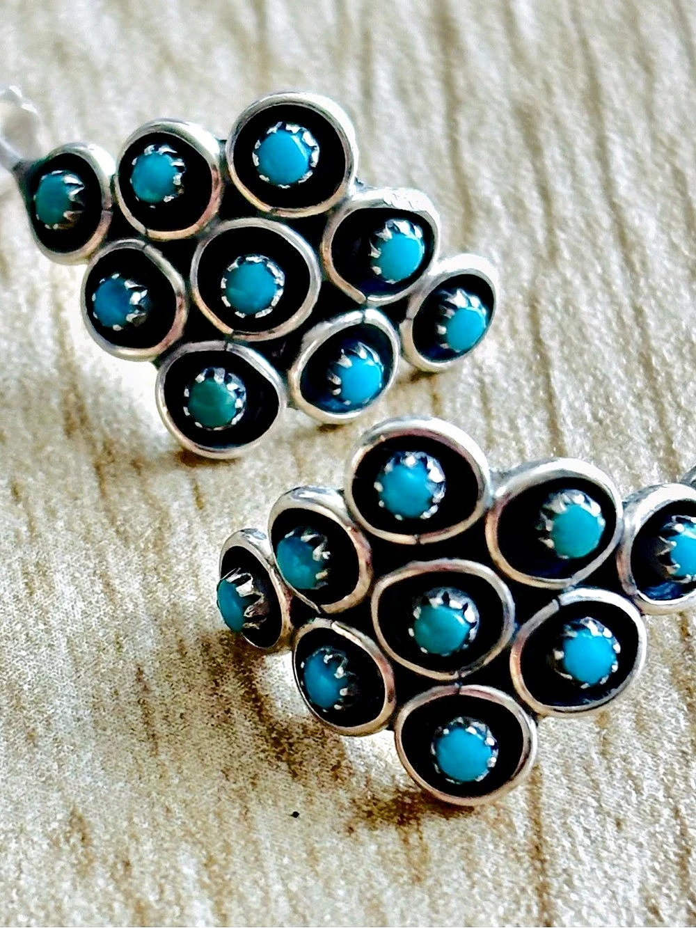 Turquoise Cluster Earrings in sterling silver